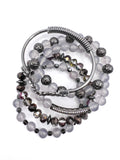 Light Gray and Gunmetal Beaded Stack Bracelet Set