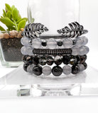 Light Gray and Gunmetal Beaded Stack Bracelet Set