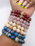 Cream Electroplated Agate Beaded Stack Bracelet