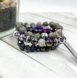 Purple and Gray “Blessed” Beaded Bracelet Stack Set