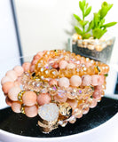 Blush Pink Aventurine Matte Gemstone Stretch Beaded Bracelet Set - 4 piece