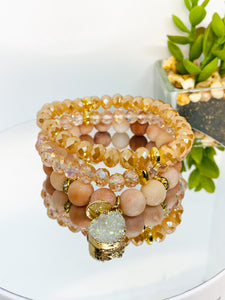 Blush Pink Aventurine Matte Gemstone Stretch Beaded Bracelet Set - 3 piece