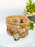Blush Pink Aventurine Matte Gemstone Stretch Beaded Bracelet Set - 3 piece