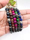Blue Black Tiger Eye and Onyx Beaded Bracelet
