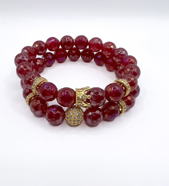 Berry Agate Beaded Stack Bracelet