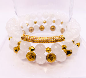 White Quartz & Gold Bracelet Set