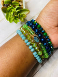 Green Blue Glass Beaded Stacked 5 Piece Bracelet Set