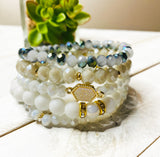 White 5 piece Agate and Glass Beaded Stacked Bracelet Set
