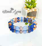 Natural Blue Orange Fire Agate Stone Boho Bracelet Set - 2 Piece