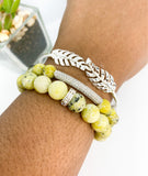 Yellow Green Turquoise Gemstone Stretch Beaded Bracelet Set - 5 piece