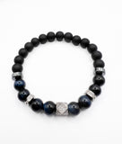 Blue Black Tiger Eye and Onyx Beaded Bracelet