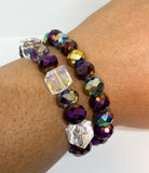 Purple and Gray Stretch Beaded Stack Bracelet Set