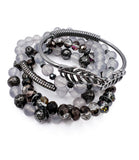 Light Gray and Gunmetal Beaded Stack Bracelet Set