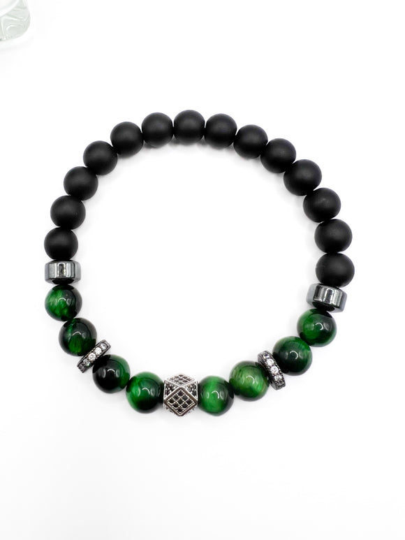 Green Tiger Eye and Onyx Beaded Bracelet