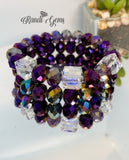 Purple and Gray Stretch Beaded Stack Bracelet Set