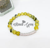 Yellow Green Turquoise Gemstone Stretch Beaded Bracelet Set - 5 piece