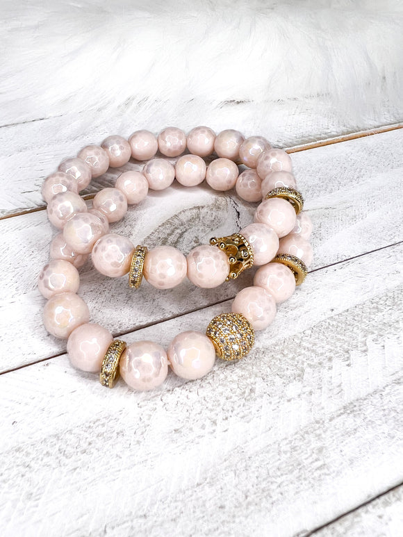 Cream Electroplated Agate Beaded Stack Bracelet