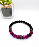 Fuchsia Tiger Eye and Onyx Beaded Bracelet