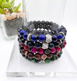 Blue Black Tiger Eye and Onyx Beaded Bracelet