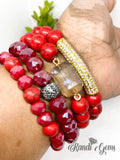 Red Howlite Beaded Stacked Bracelet Set