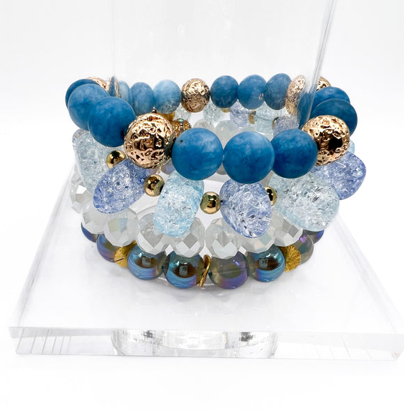 Matte Blue and Gold Beaded Stacked Set