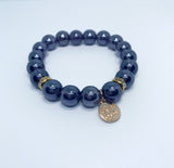 Purple Turquoise Natural Stone, Glass & Gold Beaded Bracelet Set - 3 piece