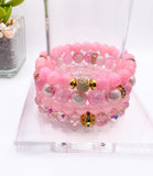 Pink Quartz and Crystal Stacked Beaded Bracelet Set