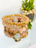 Blush Pink Aventurine Matte Gemstone Stretch Beaded Bracelet Set - 3 piece