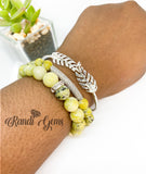 Yellow Green Turquoise Gemstone Stretch Beaded Bracelet Set - 3 piece