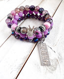 Purple “Queen” Beaded Bracelet Stack Set