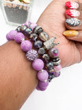 Purple “Queen” Beaded Bracelet Stack Set