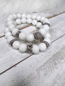 White Agate Beaded Stack Bracelet
