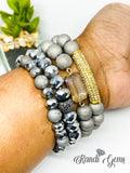 Platinum Silver Druzy Agate Beaded Stacked Bracelet Set