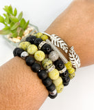 Yellow Green Turquoise Gemstone Stretch Beaded Bracelet Set - 5 piece