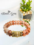 Blush Pink Aventurine Matte Gemstone Stretch Beaded Bracelet Set - 4 piece