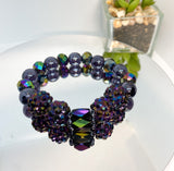 Purple and Gray Stretch Beaded Stack Bracelet Set