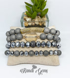 Platinum Silver Druzy Agate Beaded Stacked Bracelet Set