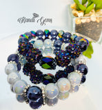 Purple and Gray Stretch Beaded Stack Bracelet Set