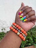 Orange Electroplated Agate Beaded Stack Bracelet