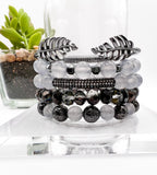 Light Gray and Gunmetal Beaded Stack Bracelet Set