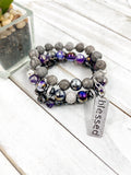 Purple and Gray “Blessed” Beaded Bracelet Stack Set