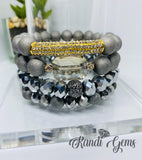 Platinum Silver Druzy Agate Beaded Stacked Bracelet Set