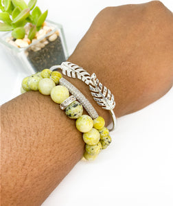 Yellow Green Turquoise Gemstone Stretch Beaded Bracelet Set - 3 piece