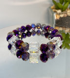 Purple and Gray Stretch Beaded Stack Bracelet Set