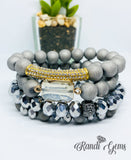 Platinum Silver Druzy Agate Beaded Stacked Bracelet Set