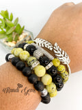 Yellow Green Turquoise Gemstone Stretch Beaded Bracelet Set - 5 piece