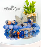 Natural Blue Orange Fire Agate Stone Boho Bracelet Set - 4 Piece
