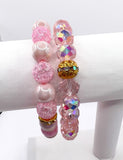 Pink Quartz and Crystal Stacked Beaded Bracelet Set