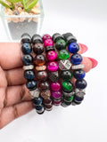 Blue Black Tiger Eye and Onyx Beaded Bracelet