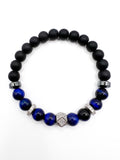 Blue Tiger Eye and Onyx Beaded Bracelet